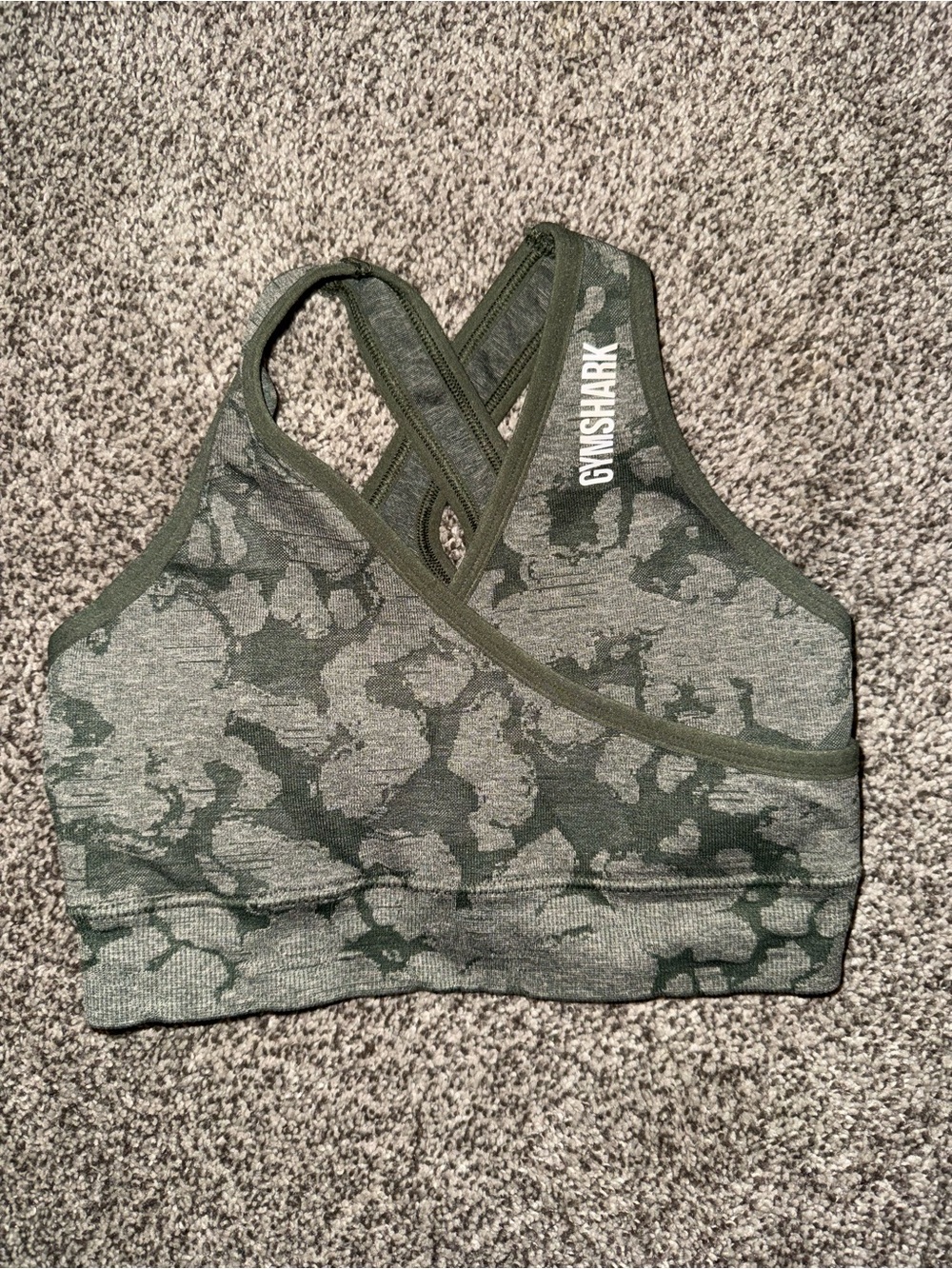 Gymshark Green Olive Camo Cross-Back Sports Bra